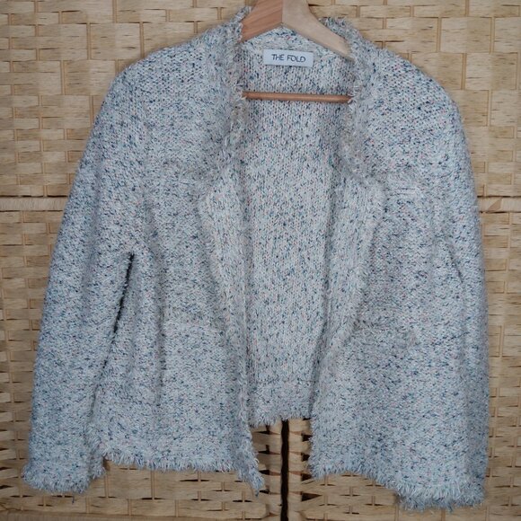 The Fold London Varena Tweed Knit Open Cardigan Cotton Viscose Metallic Speckled - Picture 12 of 15